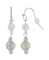 2028 Silver-Tone Crystal Fireball and Filigree Drop Earrings