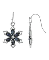 2028 Silver-Tone Sapphire Blue Color Stone with Crystal Flower Earring