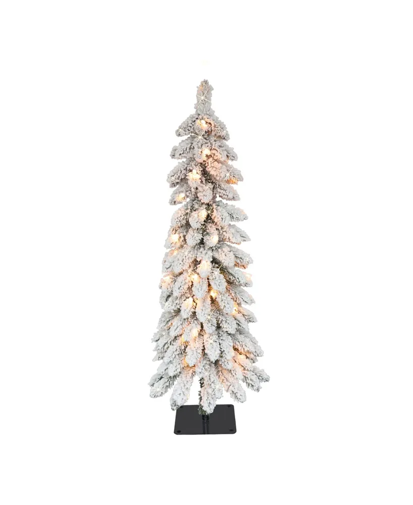 Puleo 4' Pre-Lit Flocked Alpine Pencil Artificial Christmas Tree