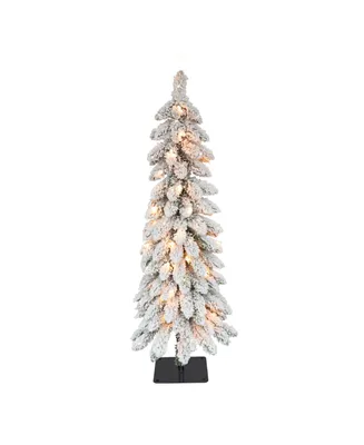 Puleo 4' Pre-Lit Flocked Alpine Pencil Artificial Christmas Tree