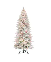 Puleo 7.5FT Pre-Lit Slim Flocked Franklin Fir Artificial Christmas Tree