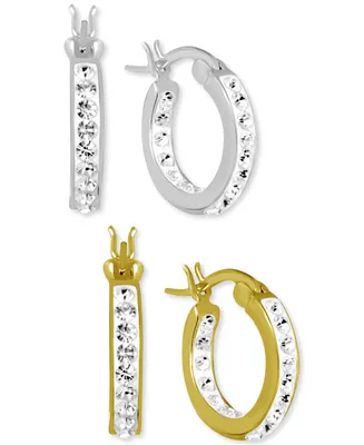 And Now This 2-Pc. Set Crystal Small Hoop Earrings in Silver-Plate & Gold-Plate, 0.65"
