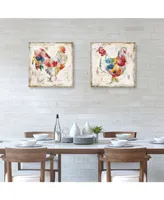 Flowered Hen & Rooster by Carol Robinson Set of Canvas Art Prints