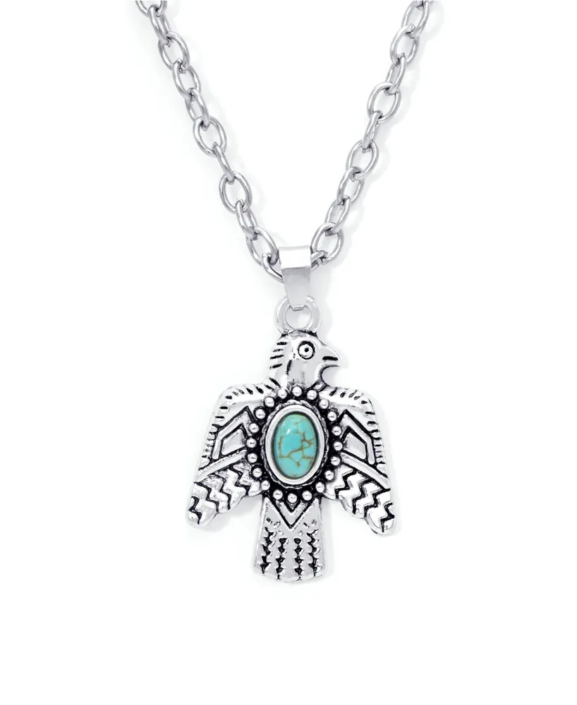 Macy's Simulated Turquoise Silver Plated Eagle Pendant Necklace - Silver