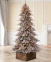 Glitzhome 9' Pre-Lit Snow Flocked Fir Artificial Christmas Tree with 650 Warm Lights