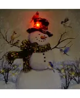 Northlight 15.75" Led Lighted Snowman and Bird Friends Christmas Canvas Wall Art