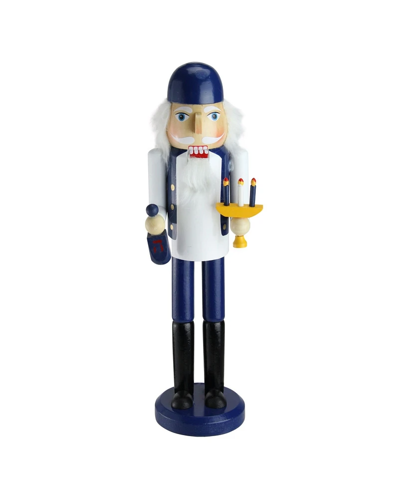 Northlight Wooden Hanukkah Nutcracker with Menorah and Dreidel