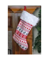Northlight Tree Deer and Snowflake Knit Christmas Stocking with Faux Fur Cuff