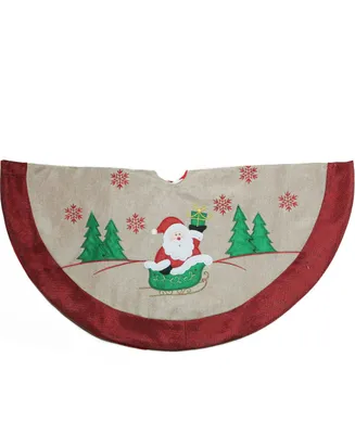 Northlight Burlap Santa Claus in Sleigh Embroidered Christmas Tree Skirt