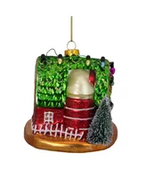 Northlight Festive and Barn with Roof Glass Christmas Ornament