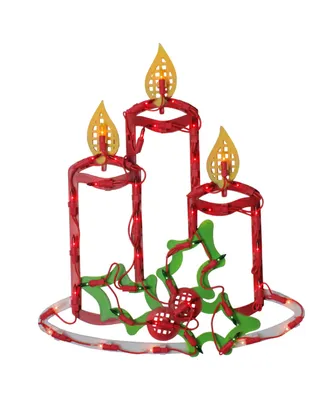 Northlight Lighted Candles with Holly and Berry Christmas Window Silhouette