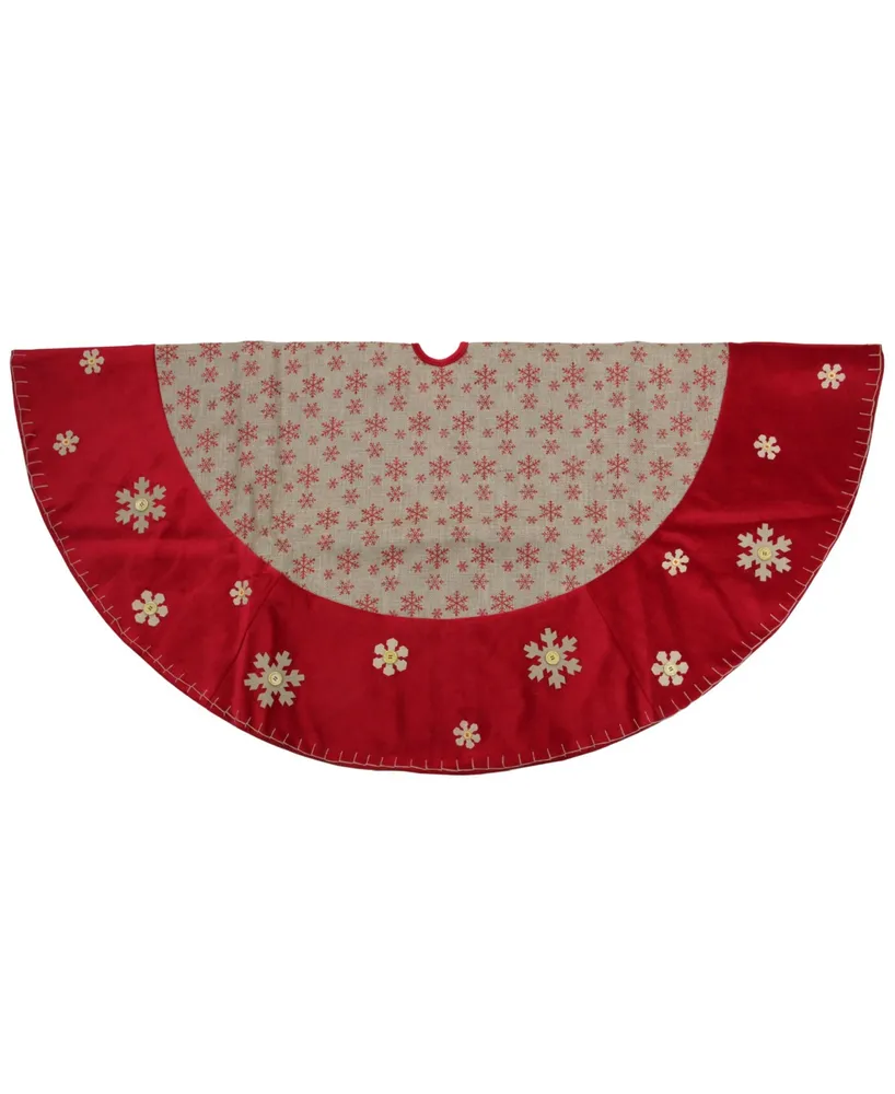 Northlight Burlap Glitte Snowflake Rustic Christmas Tree Skirt with Velvet Textured Trim