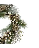 Northlight Unlit Acorn and Pine Cone Flocked Pine Needle Artificial Christmas Wreath