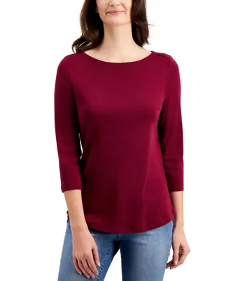 Charter Club Women's Pima Cotton Boat-Neck Top, Created for Macy's