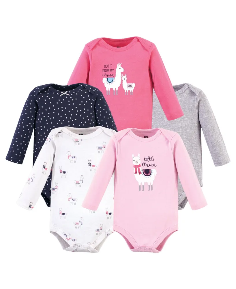 Hudson Baby Girls Cotton Long-Sleeve Bodysuits 5pk Llama