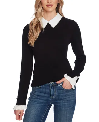 CeCe Women's Peter-Pan Collar Pullover Long Sleeve Sweater