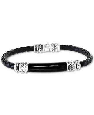 Effy Men's Onyx Black Leather Braided Bracelet in Sterling Silver