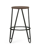 Simpli Home Simeon 26" Metal Counter Height Stool with Wood Seat, Set of 2