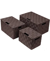 Sorbus 3 Piece Decorative Stackable Woven Basket with Lid and Built-in Carry Handles