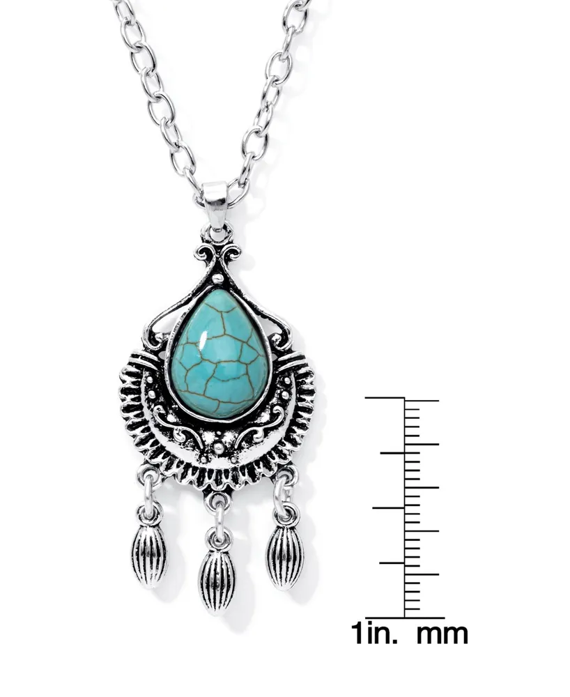 Macy's Simulated Turquoise in Silver Plated Pear Chandelier Pendant Necklace