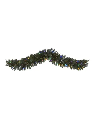Nearly Natural Flocked Artificial Christmas Garland with 50 Led Lights and Berries