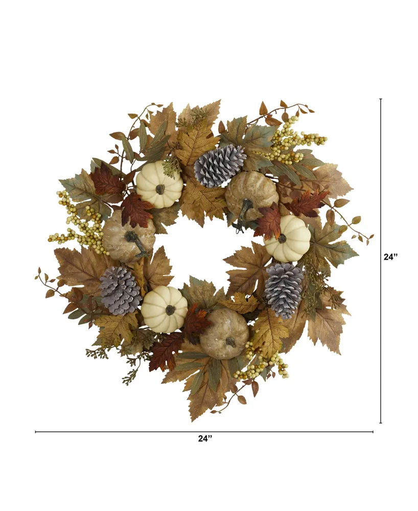 Nearly Natural Fall Pumpkins, Pine Cones and Berries Artificial Wreath