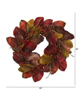 Nearly Natural Harvest Magnolia Leaf and Berries Artificial Wreath