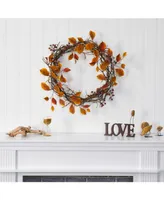 Nearly Natural Harvest Leaf, Berries and Twig Artificial Wreath