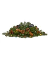 Nearly Natural Flocked and Glittered Artificial Christmas Double Candelabrum with 35 Lights and Pine Cones