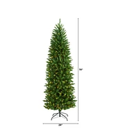 Nearly Natural Slim Mountain Pine Artificial Christmas Tree with 300 Clear Led Lights