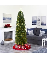 Nearly Natural Slim Mountain Pine Artificial Christmas Tree with 300 Clear Led Lights