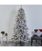 Nearly Natural Flocked Livingston Fir Artificial Christmas Tree with Pine Cones and 500 Clear Warm Led Lights