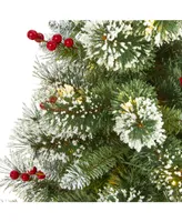 Nearly Natural Frosted Swiss Pine Artificial Christmas Tree with Clear Led Lights and Berries