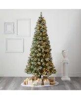 Nearly Natural Frosted Swiss Pine Artificial Christmas Tree with 550 Clear Led Lights and Berries