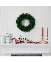 Nearly Natural Mixed Pine and Pinecone Artificial Christmas Wreath with 35 Clear Led Lights