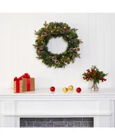 Nearly Natural Snowed Pinecone Artificial Christmas Wreath with 35 Clear Led Lights