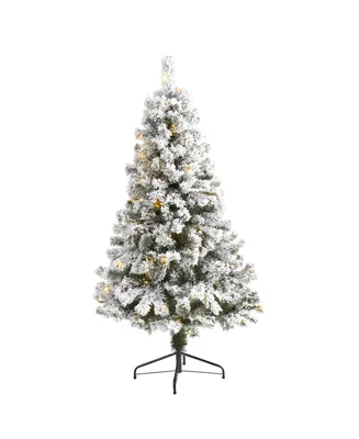 Nearly Natural Flocked West Virginia Fir Artificial Christmas Tree with 150 Led Lights