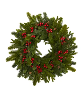 Nearly Natural Pine, Pinecone and Berry Artificial Wreath