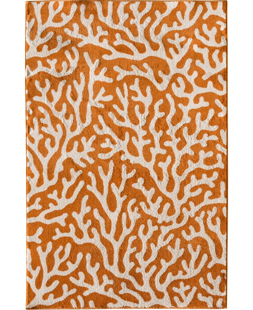 Portland Textiles Tropicana Allover Coral Orange 5' x 7'3" Outdoor Area Rug