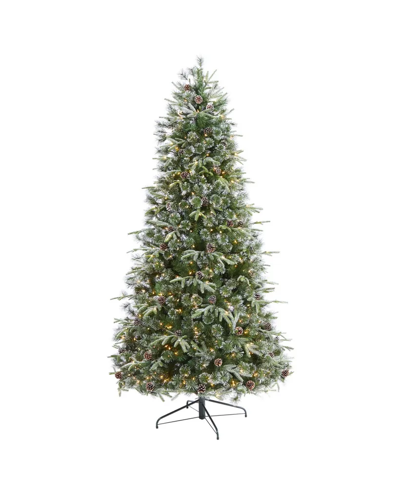 Nearly Natural Snowed Tipped Clermont Mixed Pine Artificial Christmas Tree with 600 Clear Led Lights, Pine Cones and 1784 Bendable Branches