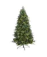 Nearly Natural Grand Teton Spruce Flat Back Artificial Christmas Tree with 180 Clear Led Lights and 727 Bendable Branches