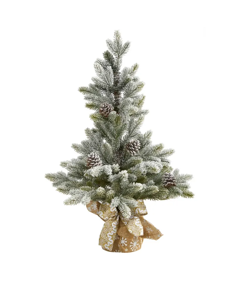 Nearly Natural 28In. Flocked Artificial Christmas Tree with Pine Cones