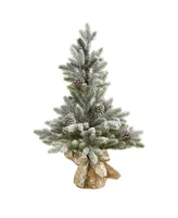 Nearly Natural 28In. Flocked Artificial Christmas Tree with Pine Cones