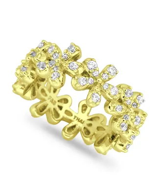 Cubic Zirconia Flower Band Ring Silver Plate & 18K Gold