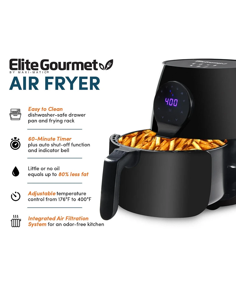 EliteElite Gourmet Digital 5.3 Qt Electric Hot Air Fryer with Xl Capacity 1350W