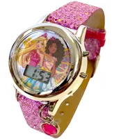 Accutime Kid's Barbie Digital Pink Glitter Silicone Strap Watch 34mm