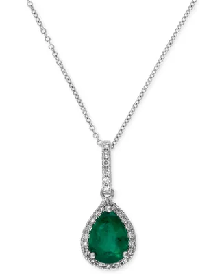 Brasilica by Effy Emerald (9/10 ct. t.w.) and Diamond (1/8 ct. t.w.) Drop Pendant in 14k White Gold, Created for Macy's