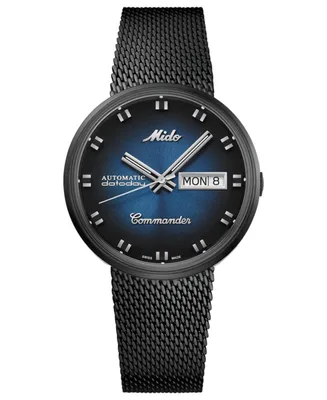 Mido Men's Swiss Automatic Commander Shade Black Pvd Stainless Steel Mesh Bracelet Watch 37mm
