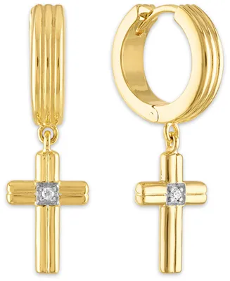 Esquire Men's Jewelry Diamond Accent Cross Drop Hoop Earrings in 14k Gold