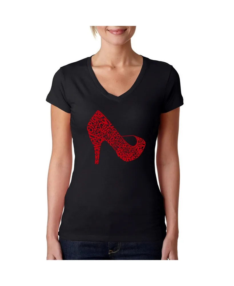 La Pop Art Women's V-Neck T-Shirt with High Heel Word